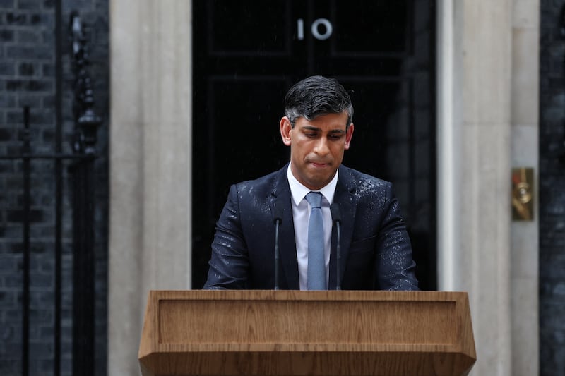 Rishi Sunak got caught in a downpour without an umbrella or an overcoat.