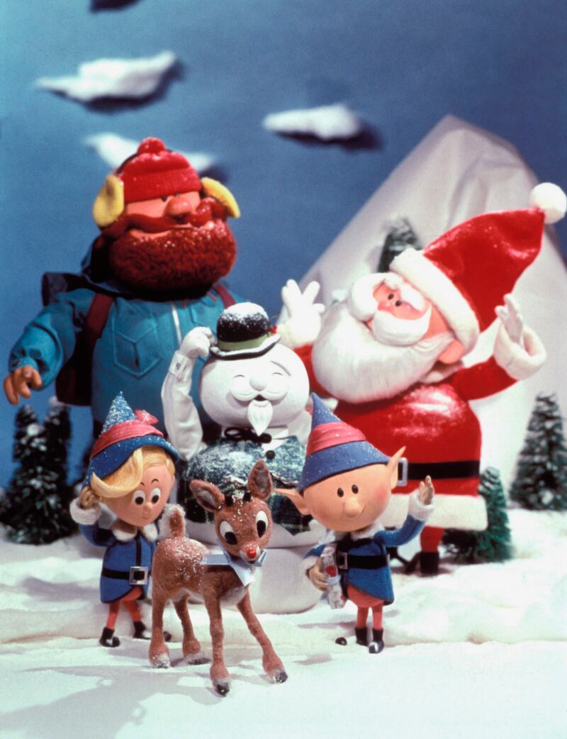 Hermey, Rudolph, Head Elf, Yukon Cornelius, Sam the Snowman, and Santa Claus in Rudolph the Red-Nosed Reindeer.