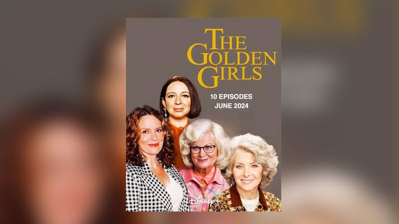 Tina Fey, Maya Rudolph, Amy Poehler, and Lisa Kudrow in a fake poster for a Golden Girls reboot.