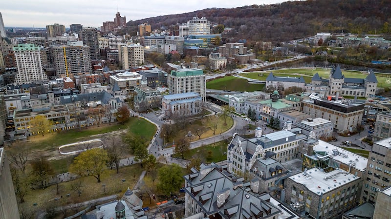 Aerial view of the McGill University campus in Montreal, Quebec, on November 21, 2023.