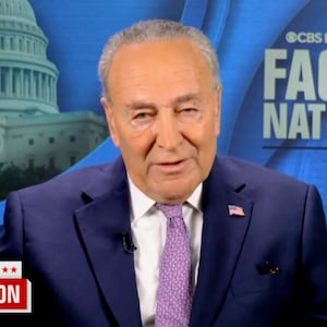 Chuck Schumer sits for an interview.