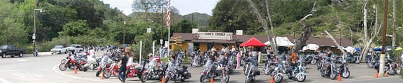 The bar Cook’s Corner with motorcycles out front.