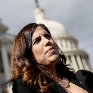 Rep. Nancy Mace (R-SC)  speaks to reporters as she leaves the U.S. Capitol Building