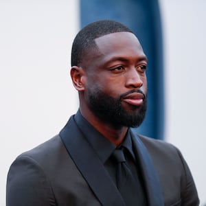 Dwyane Wade arrives at the Vanity Fair Oscar party during the 95th Academy Awards, known as the Oscars,  in Beverly Hills, California.