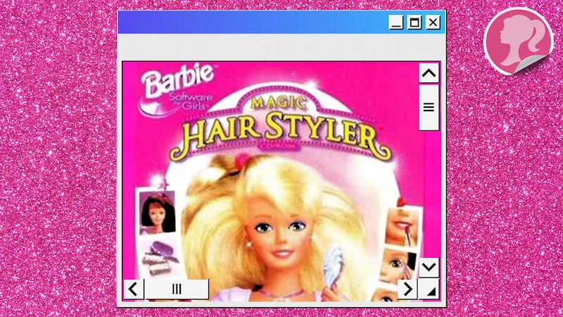 An illustration including photos of Barbie iconography, Glitter and Barbie Logo.