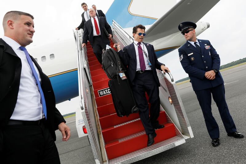 Anthony Scaramucci exits Air Force One.