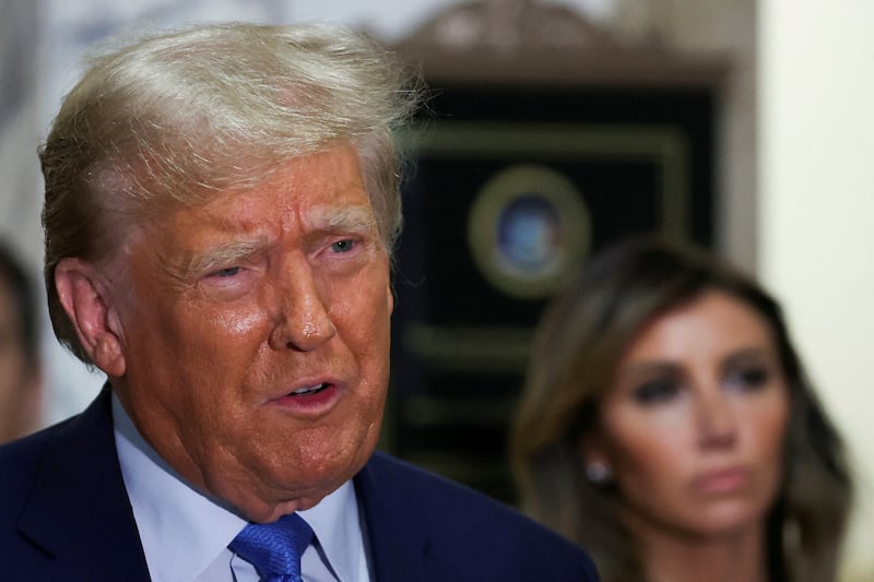 Former President Donald Trump leaves the courtroom after attending the Trump Organization civil fraud trial.