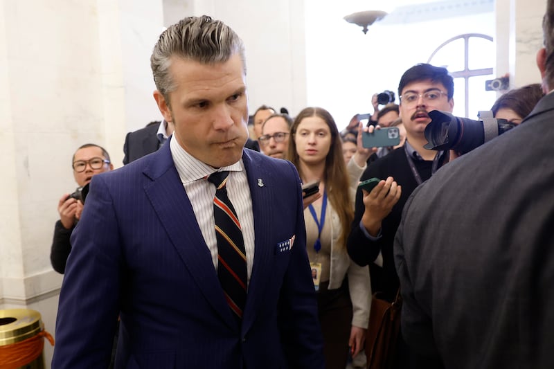 President-elect Donald Trump's nominee to be Secretary of Defense Pete Hegseth leaves the Russell Senate Office Building on November 21, 2024 in Washington, DC. Hegseth was on Capitol Hill meeting with Senators to discuss his nomination and qualifications.