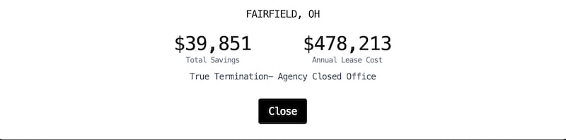 The only details offered on a contract termination for the National Archives center in Fairfield, Ohio.