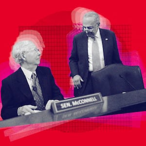 A photo illustration showing McConnell and Schumer.