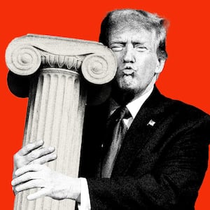 Trump hugging a SCOTUS column