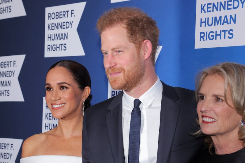 Prince Harry, Duke of Sussex, Meghan, Duchess of Sussex and Kerry Kennedy attend the Robert F. Kennedy Human Rights Ripple of Hope Award Gala in New York City, U.S., December 6, 2022. 