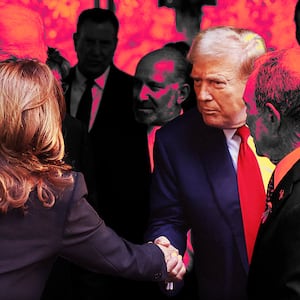 Kamala Harris greets Donald Trump.