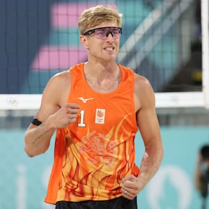 Steven van de Velde of Team Netherlands was bounced out of the Paris Olympics following a Men's Round of 16 match against Team Brazil Sunday.