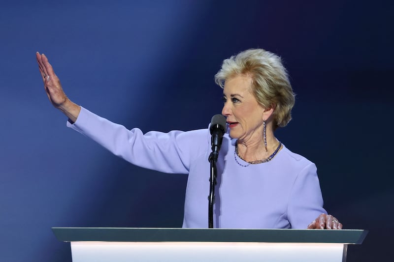 Linda McMahon speaks at the RNC in July.