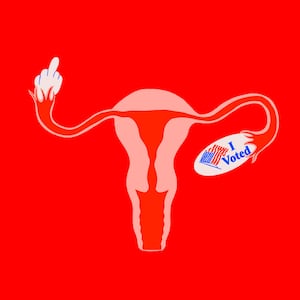 image of uterus giving middle finger and i voted sticker