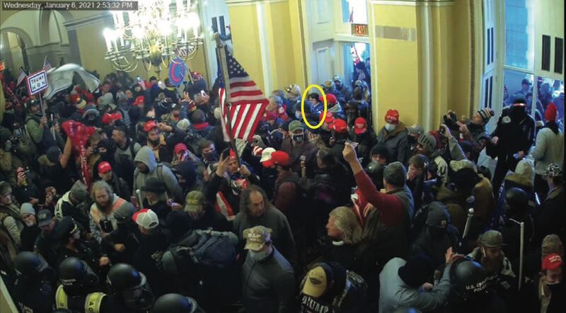 A screenshot of Sandra Lee Hodges seen entering the Capitol on Jan. 6.