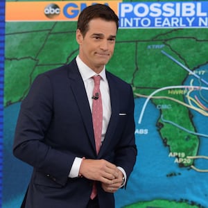 Rob Marciano reports on weather during Good Morning America broadcast.