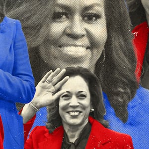 A collage of Kamala Harris and Michelle Obama 