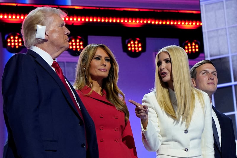 Ivanka Trump speaks to her dad on stage at the RNC.