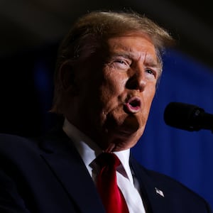 Former President Donald Trump speaks at a campaign event ahead of the Republican presidential primary election in South Carolina.