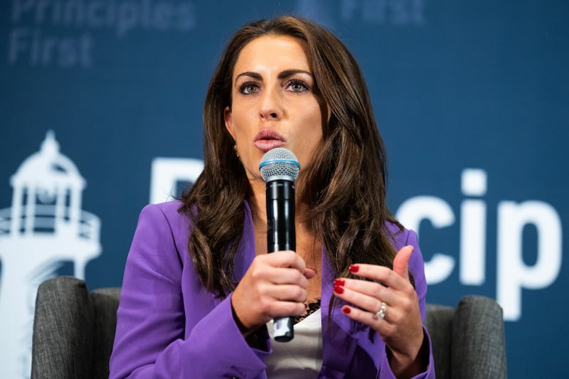 Alyssa Farah Griffin, a former White House aide in the Trump administration, speaks during The Principles First 2024 Summit.