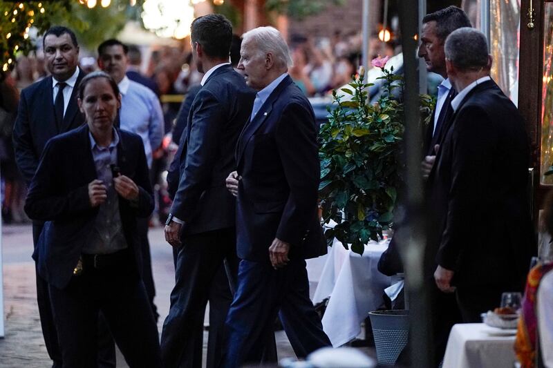 President Joe Biden departs from the Cafe Milano in DC.