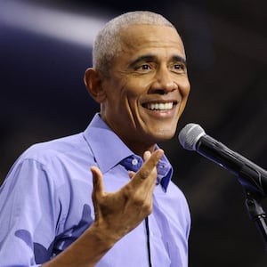 Former U.S. President Barack Obama speaks during a campaign event in support of Democratic presidential nominee and U.S. Vice President Kamala Harris in Pittsburgh, Pennsylvania, U.S., October 10, 2024.