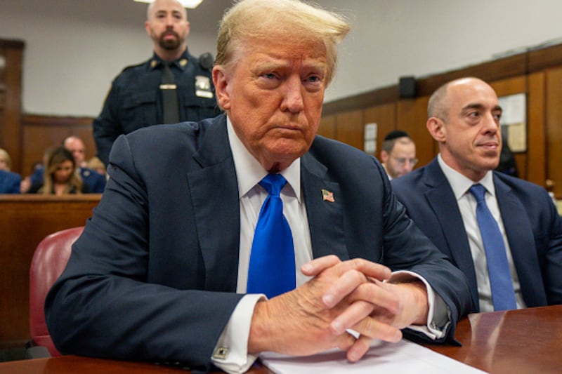 Donald Trump appears in court for his hush money trial at Manhattan Criminal Court on May 30, 2024 in New York City.