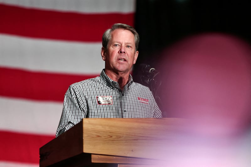 Georgia Republican Gov. Brian Kemp speaks at a campaign event in Kennesaw, Georgia.