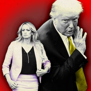 A photo illustration of Stormy Daniels and Donald Trump.