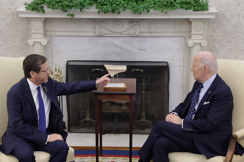 Isaac Herzog and Joe Biden.