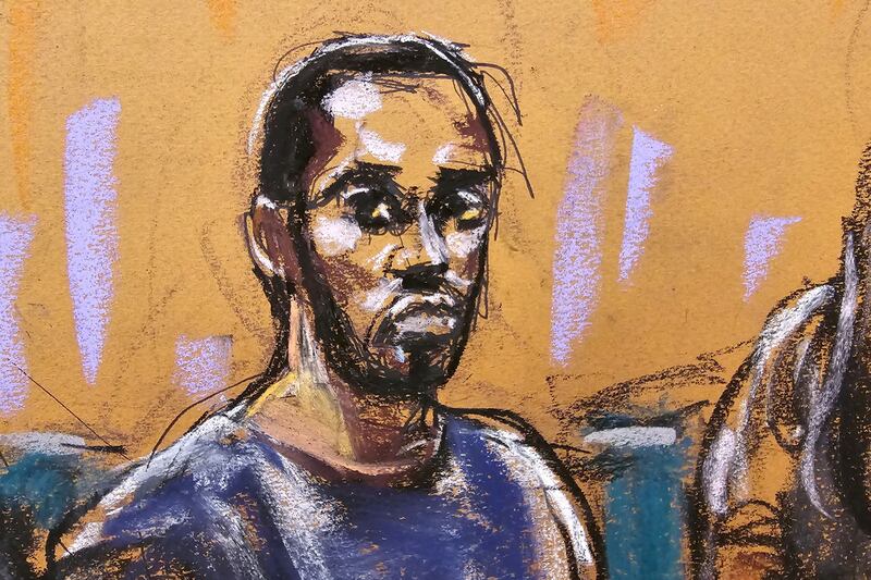 Sean "Diddy" Combs sits during a bail hearing in federal court in the Manhattan borough of New York City, U.S., September 18, 2024 in this courtroom sketch.