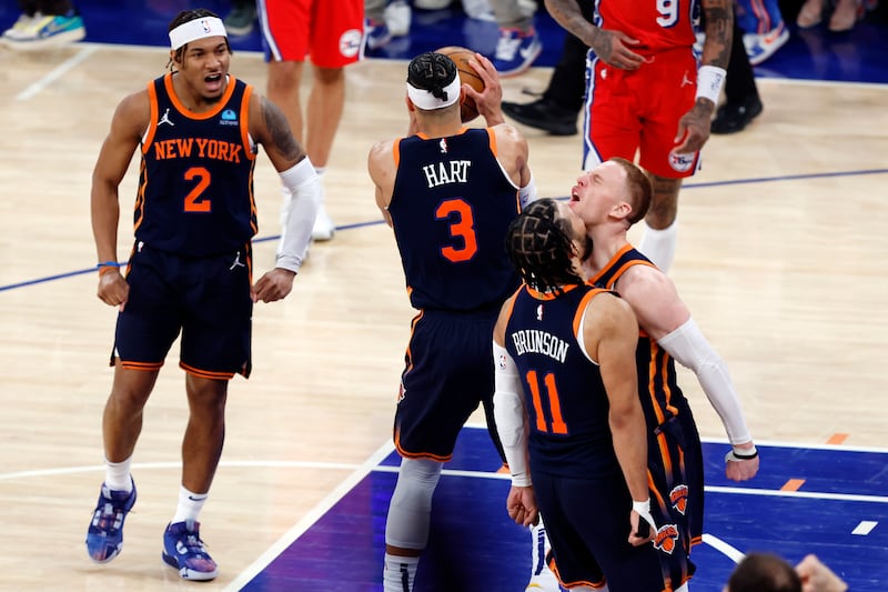 Photo of Donte DiVincenzo, Jalen Brunson, Miles McBride, and Josh Hart