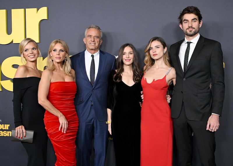 (L-R) Cat Young, Cheryl Hines, Robert F. Kennedy Jr., a guest, Giulia Be and Conor Kennedy in Jan. 2024.