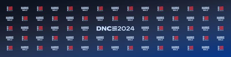 A DNC logo backdrop for the Democratic convention in Chicago.