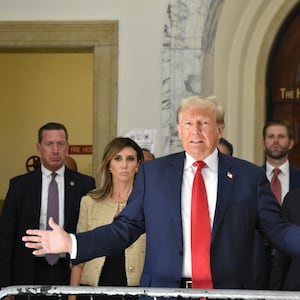 Former President of the United States Donald J. Trump appears in the hallway of the courthouse