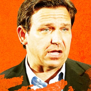 A photo illustration of Ron DeSantis.