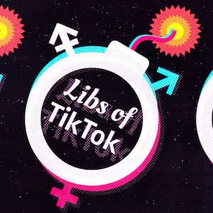 A photo illustration using the logo of Libs of Tiktok.