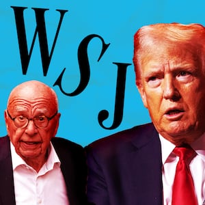 A photo illustration of Rupert Murdoch and Donald Trump and the WSJ logo.