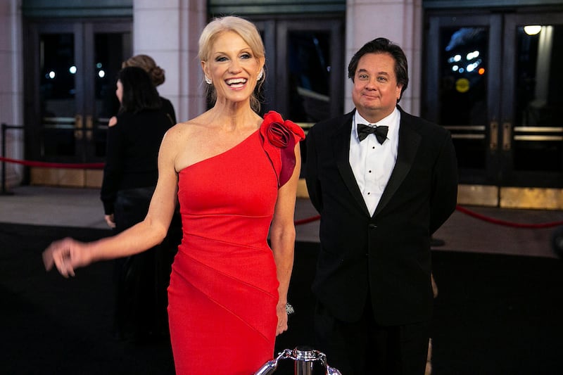 White House Counselor Kellyanne Conway and her husband George Conway arrive for a candlelight dinner at Union Station on the eve of the 58th Presidential Inauguration in Washington, U.S., January 19, 2017. Picture taken January 19, 2017. REUTERS/Joshua Roberts