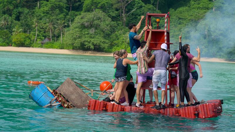 The cast of The Mole on a raft